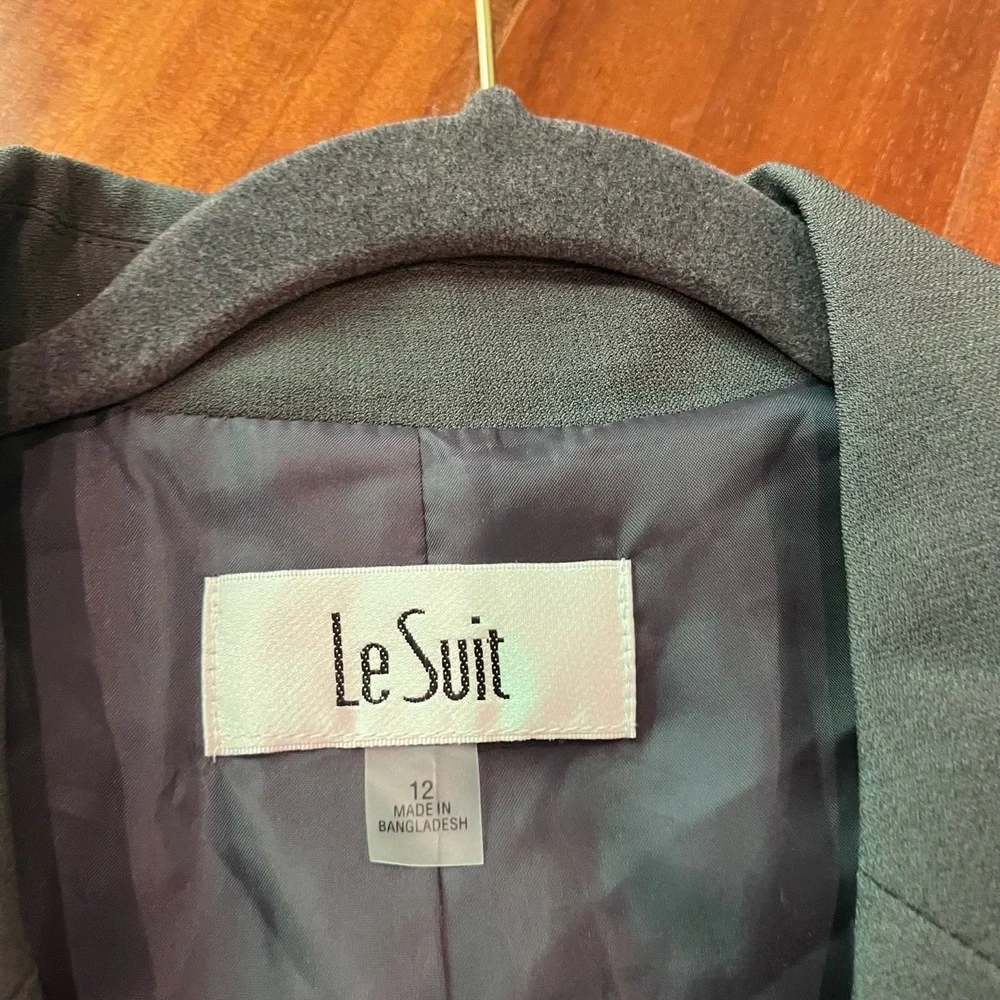 Le Suit Gray Jacket Blazer 2Button Notched Lapel Office Career Long Sleeve Sz 12